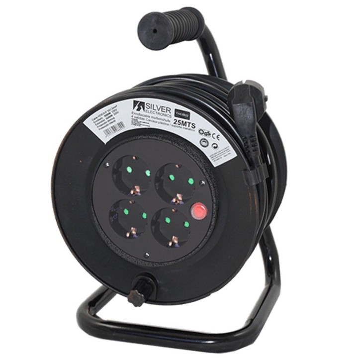 silver regleta alargadera enrollacables 4 tomas -  50m -  16a -  250v -  3x1.5mm -  color negro