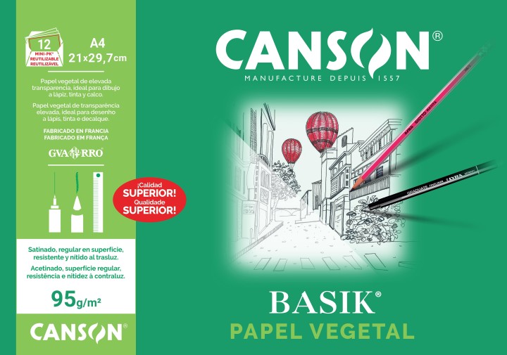 minipack 12h canson papel vegetal a4 90g
