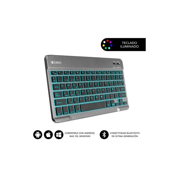 subblim teclado retroiluminado bluetooth smart backlit bt keyboard grey