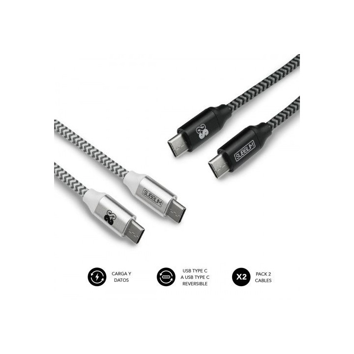 subblim pack 2 cables usb tipo usb-c a usb-c 1 m black/silver