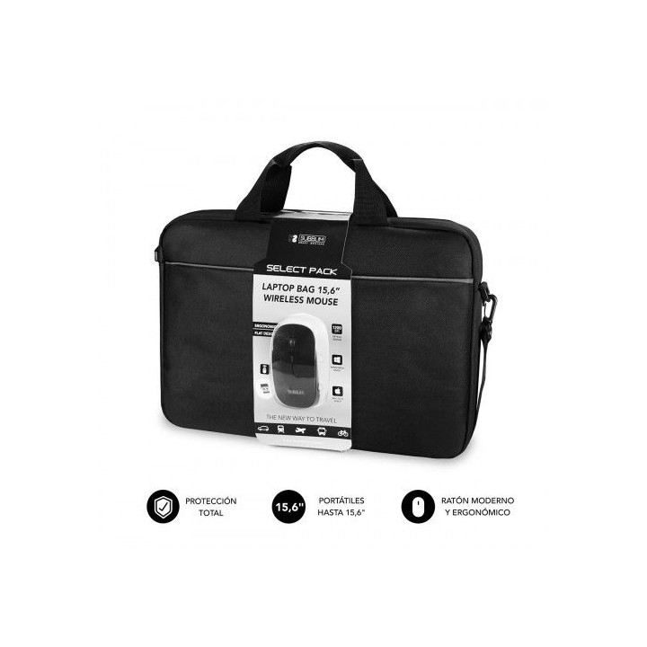 subblim maletin con raton select pack wireless mouse usb + laptop bag 15,6