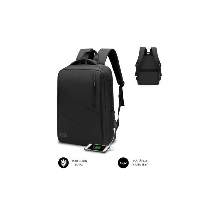 subblim city backpack mochila para portatil 15.6, poliester oxford, negra