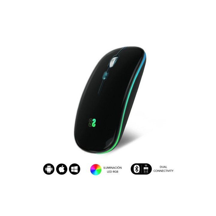 raton optico inalambrico 2.4g y bt rgb led dual flat mouse black
