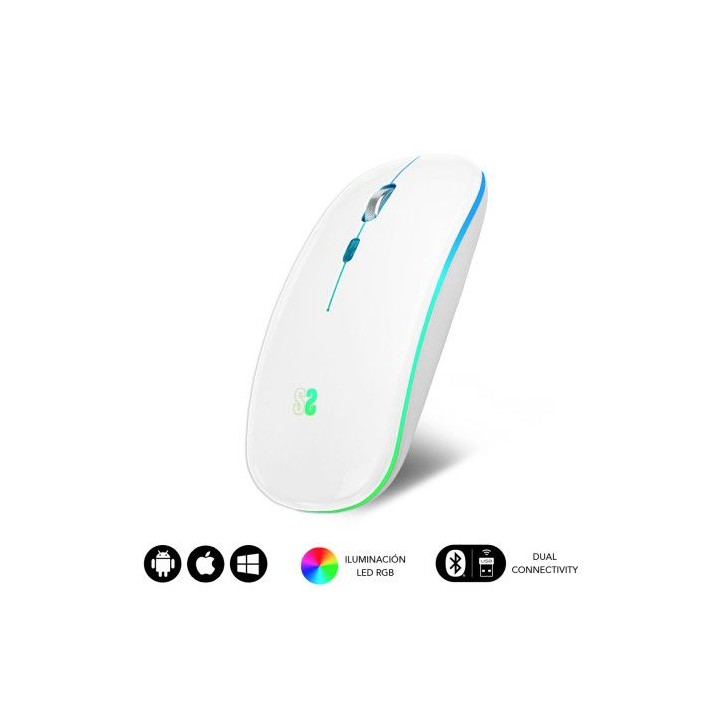 raton optico inalambrico 2.4g y bt rgb led dual flat mouse white
