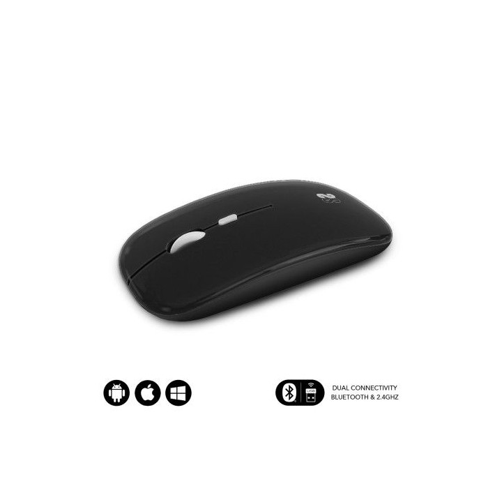 subblim raton optico inalambrico 2.4g y bluetooth dual flat mouse recargable negro