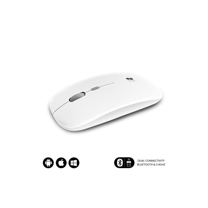 subblim raton optico inalambrico 2.4g y bluetooth dual flat mouse recargable blanco