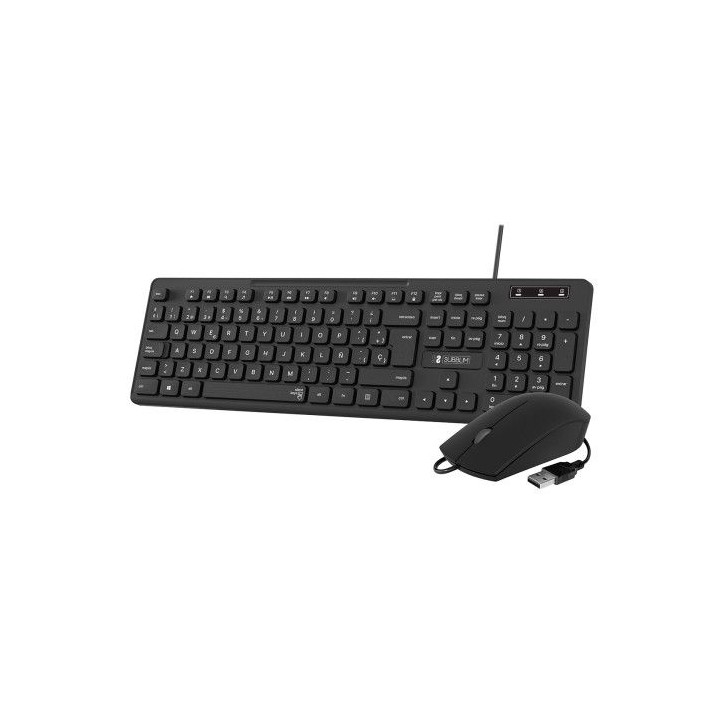 subblim teclado ergonomico y raton combo business slim silencioso con cable usb