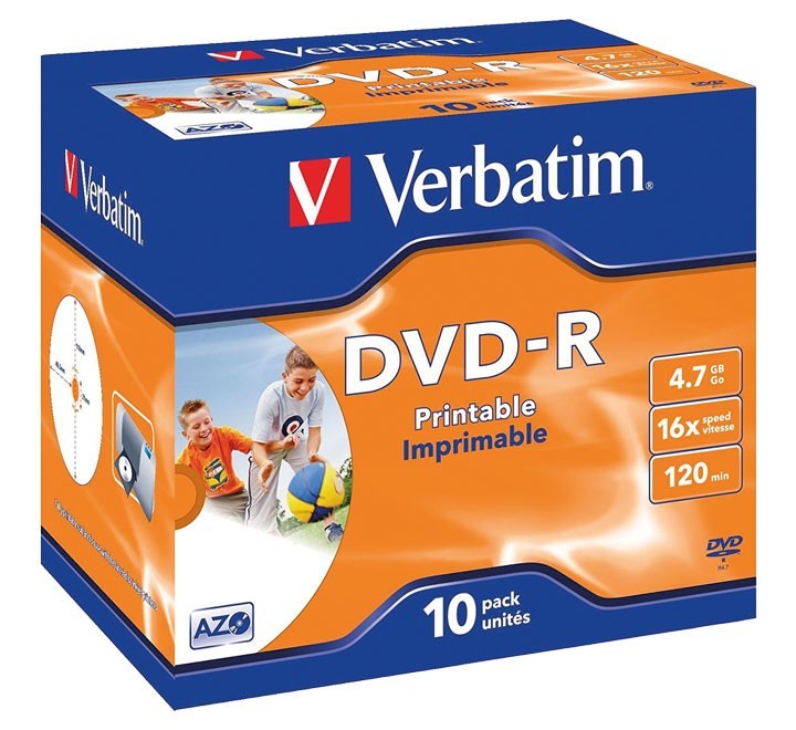 verbatim 10u dvd -r 4.7gb 16x imprimib 43521