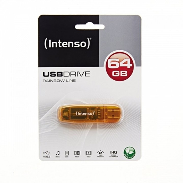 intenso 3502490 l?piz usb 2.0 rainbow 64gb naranja