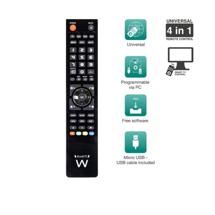 ewent ew1570 mando tv 4 en 1 programable x cable