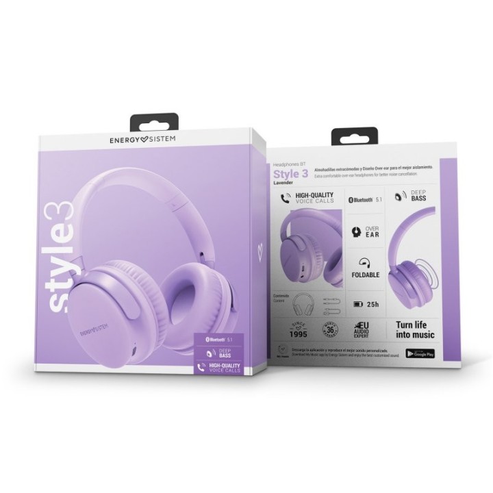 energy sistem auriculares bt style 3 lavender