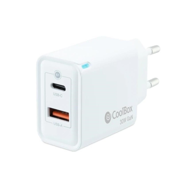 coolbox cargador gan 30w usb-c/usb-a pared