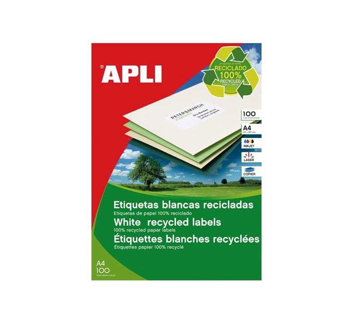 paq. 100h etiquetas recicladas apli 210x297mm