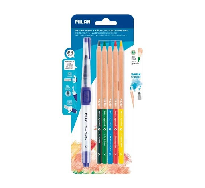 bl. pincel agua milan recarg.+5 lap. acuarela