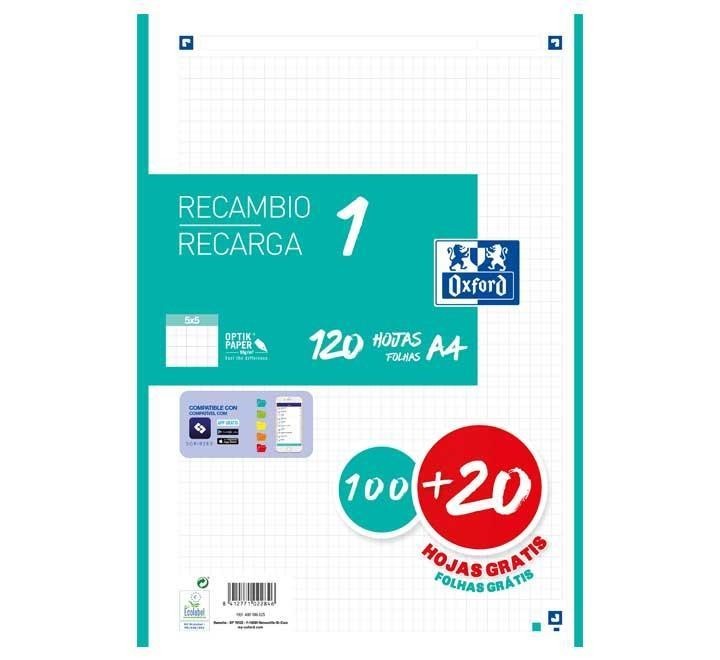 recambio 100h+20 oxford color 1 a4 5x5 mint
