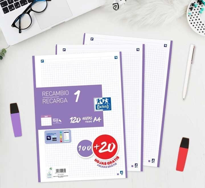 recambio 100h+20 oxford color 1 a4 5x5 lila