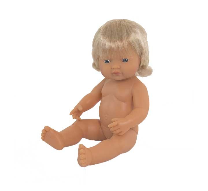 muneco 38cm europeo nina bolsa miniland 31052