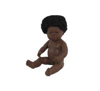 muneco 38cm africano nina bolsa miniland 31054