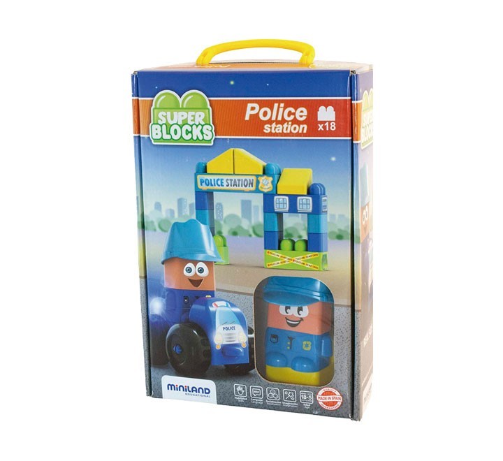 caja 18 piezas miniland super blocks policia