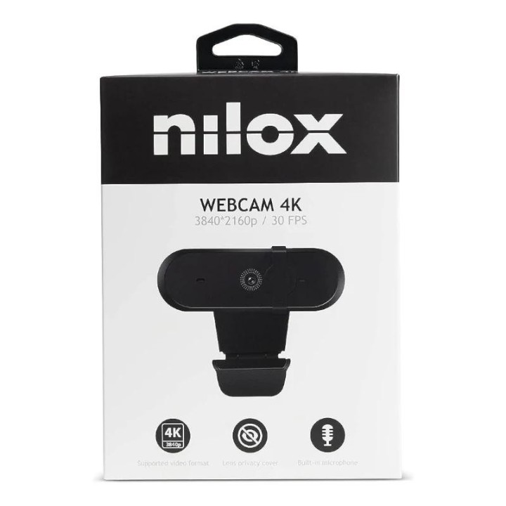 nilox webcam 4k, enfoque auto negro