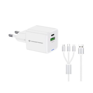 conceptronic cargador de pared conceptronic althea16w 33w + cable usb 3.0 3 en 1 blanco