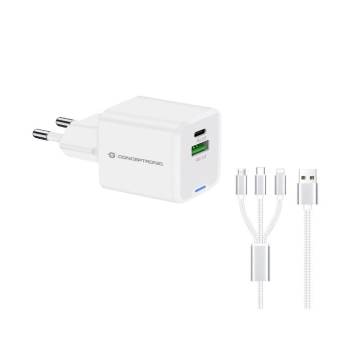 conceptronic cargador de pared conceptronic althea16w 33w + cable usb 3.0 3 en 1 blanco