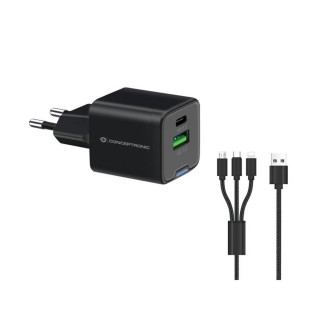 conceptronic cargador de pared conceptronic althea16b 33w + cable usb 3.0 3 en 1