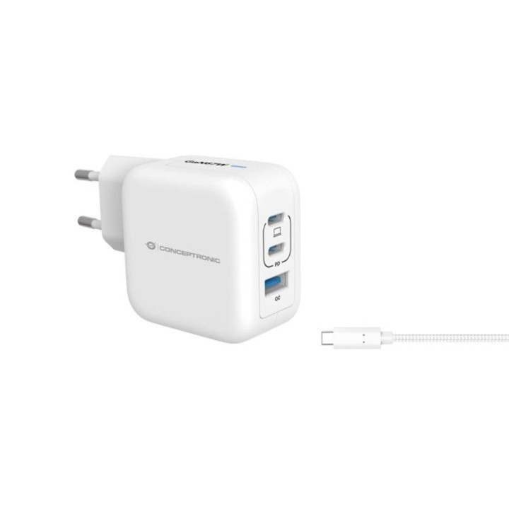 conceptronic cargador de pared conceptronic althea17w 67w + cable usb tipo c blanco