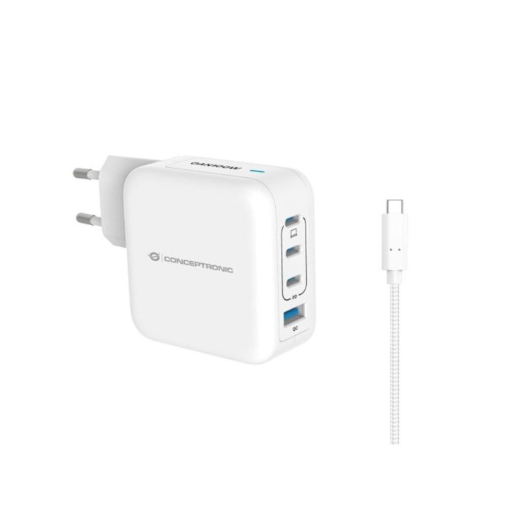 conceptronic cargador de pared conceptronic althea18w 100w + cable usb tipo c blanco